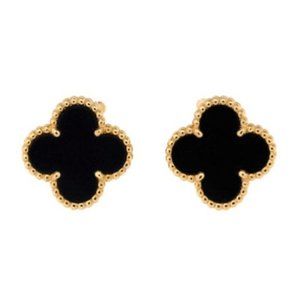 Clover Huggie Earrings, Alhambra Quatrefoil, Rose Gold & Black Onyx, New